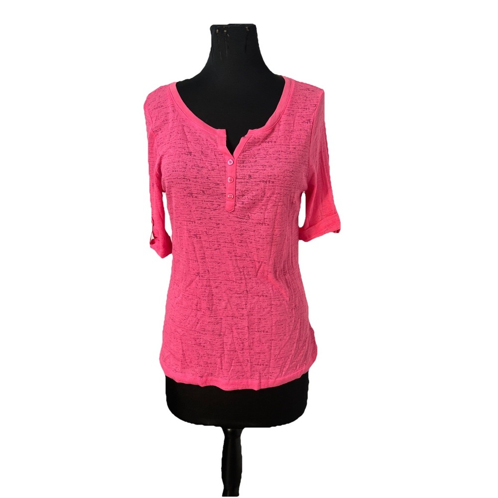 L E I XXL Vintage Y2K Perfect Fit Pink  Short Sleeve Henley Top Fairly